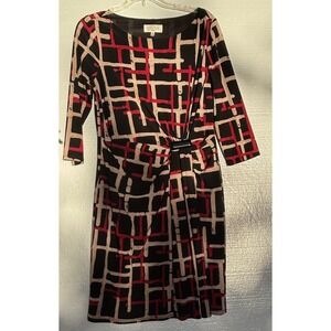 Kasper Women's Dress Size 10 Geometric Black/Red Knee Length Pre-Owned Excellent